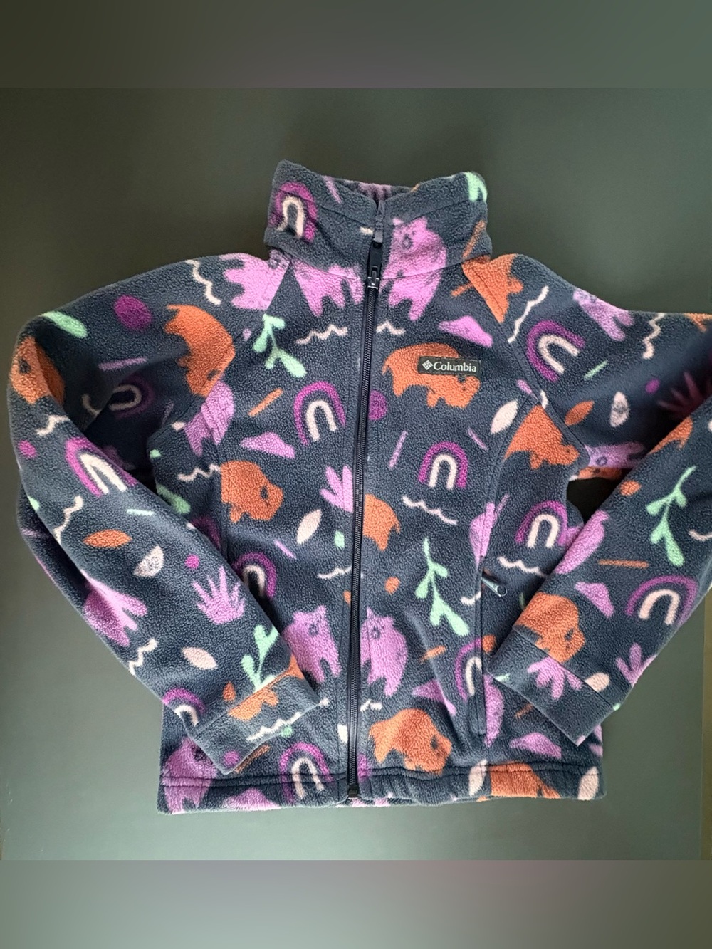 Columbia Girls' Gray Fleece Jacket with Orange and Pink Accents